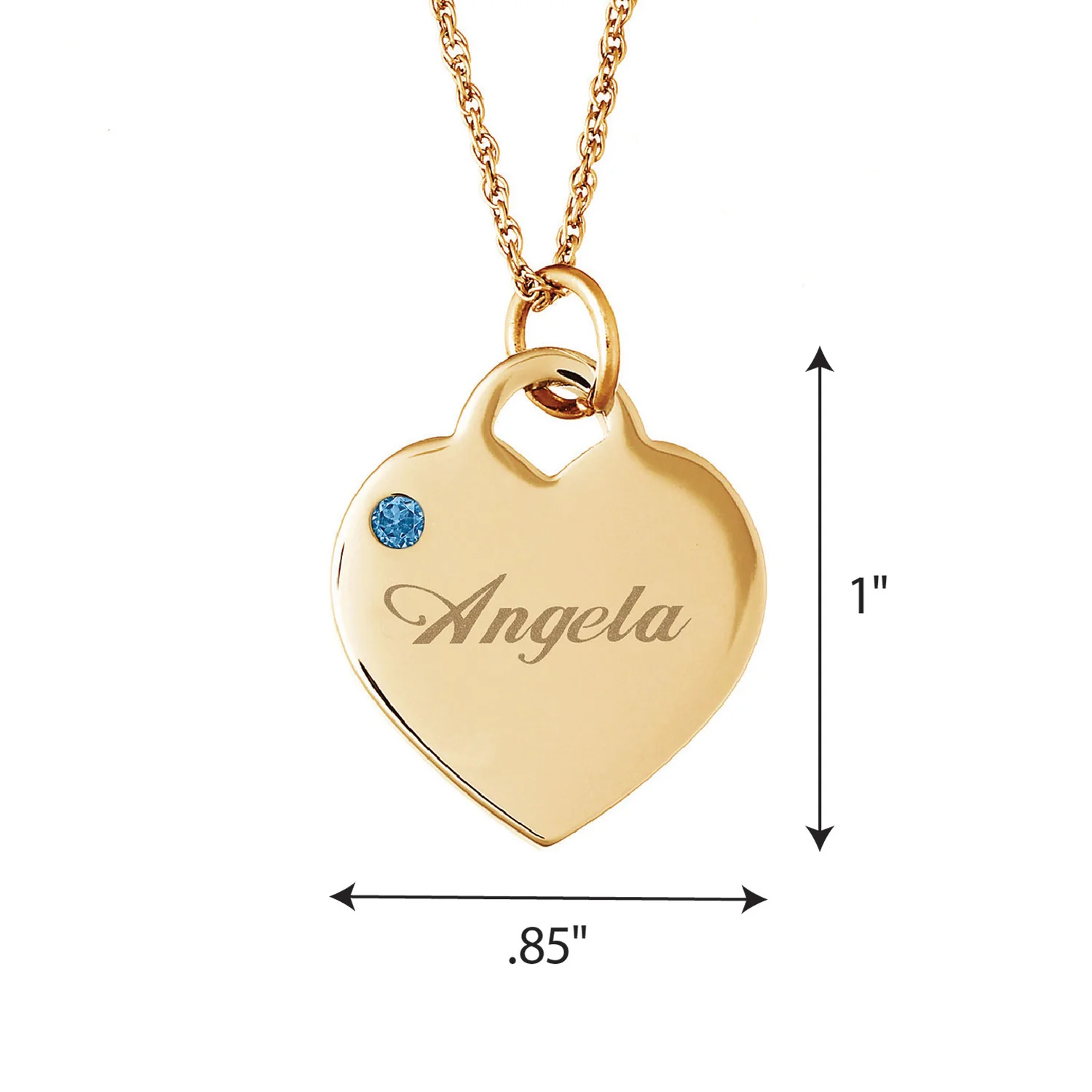 Engraved Gold Tone Birthstone Heart Charm Necklace - Image 4