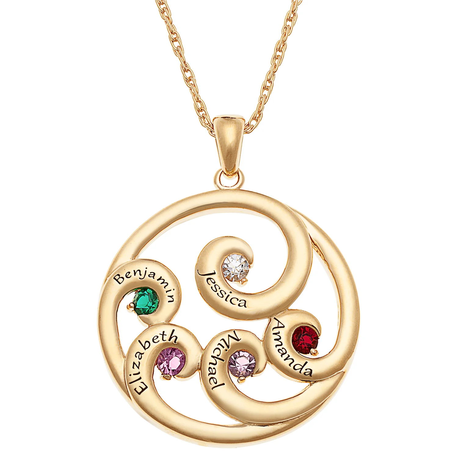 Engraved Circle Family Birthstone Necklace
