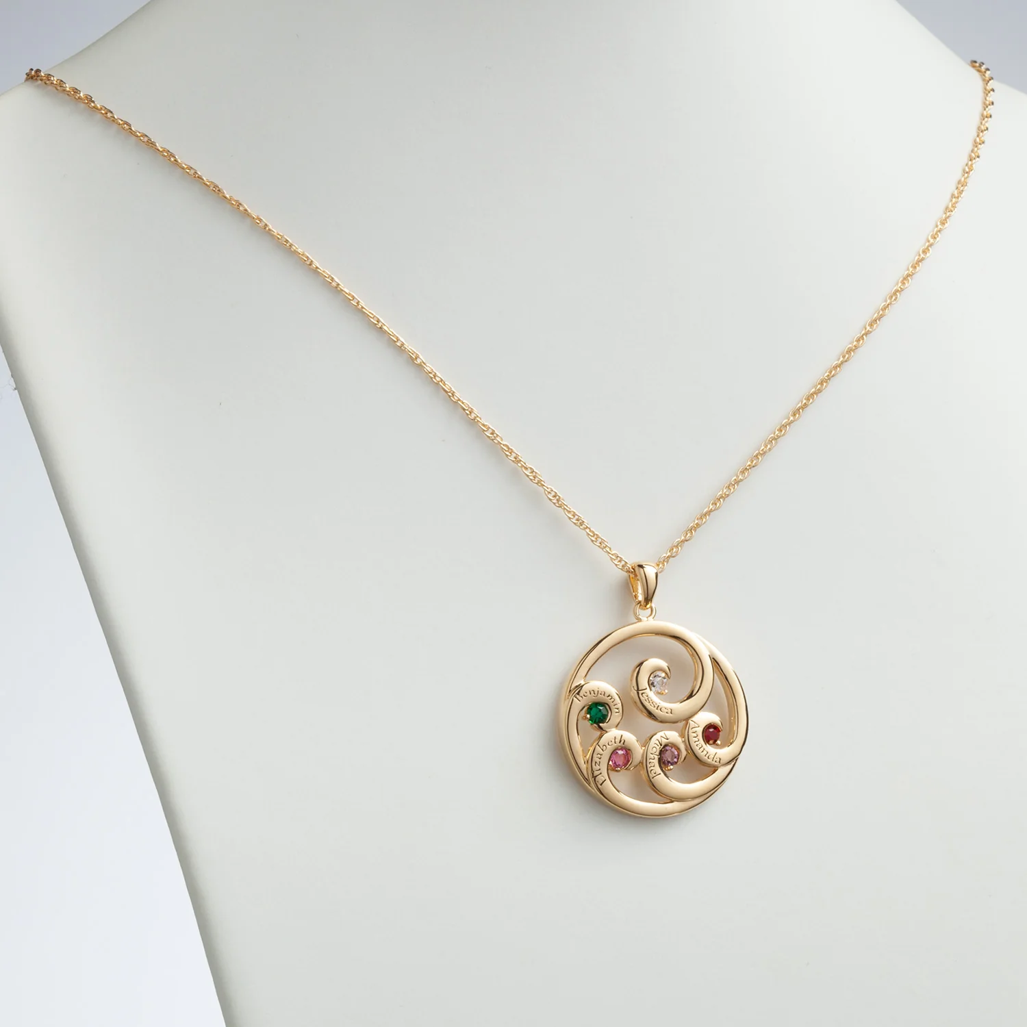 Engraved Circle Family Birthstone Necklace - Image 2