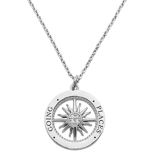 Engraved Compass with CZ Necklace - Image 4