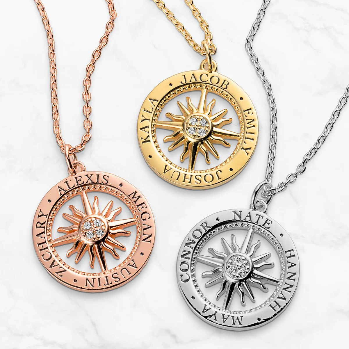 Engraved Compass with CZ Necklace - Image 9