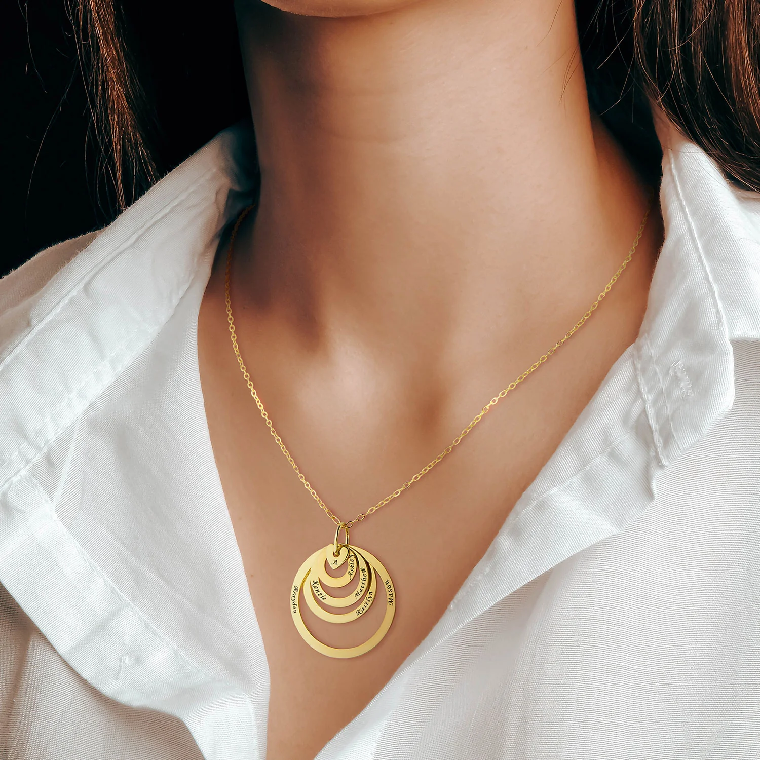 Engraved Concentric Circle Pendant with Heart Necklace - Image 3
