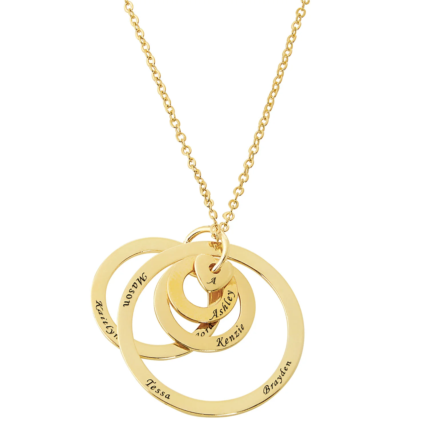 Engraved Concentric Circle Pendant with Heart Necklace - Image 4