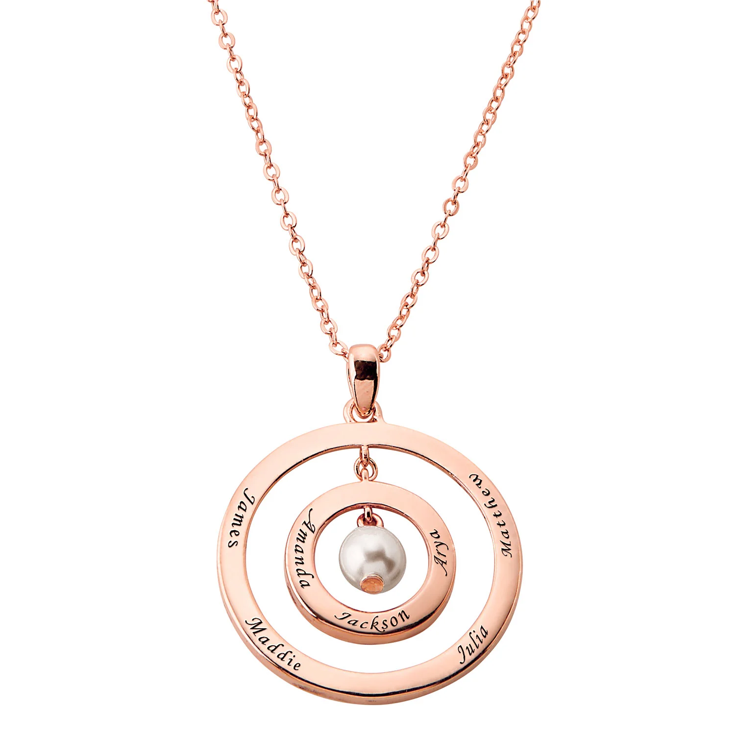 Engraved Concnetric Circles Pendant with Birthstone Pearl - Image 5