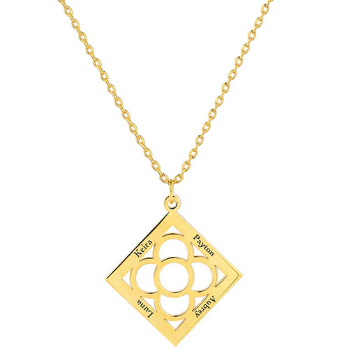 Engraved Diamond Shape with Flower Necklace - Image 4