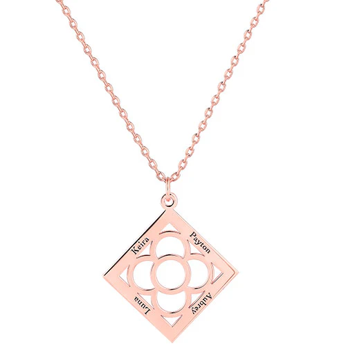 Engraved Diamond Shape with Flower Necklace - Image 6