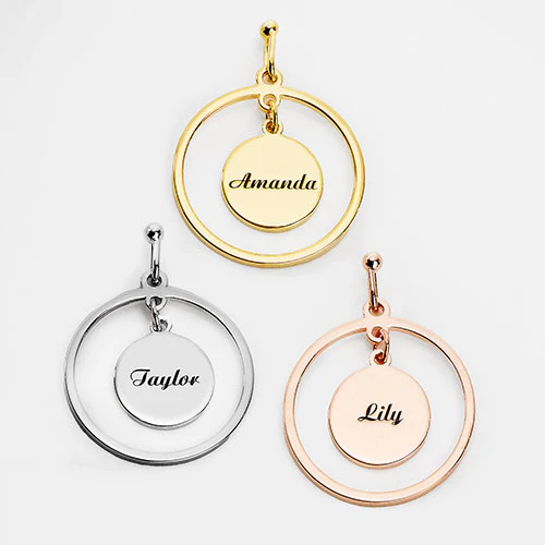Engraved Double Circle Drop Earrings - Image 2