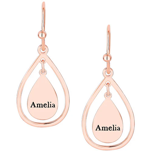 Engraved Double Teardrop Drop Earrings - Image 4