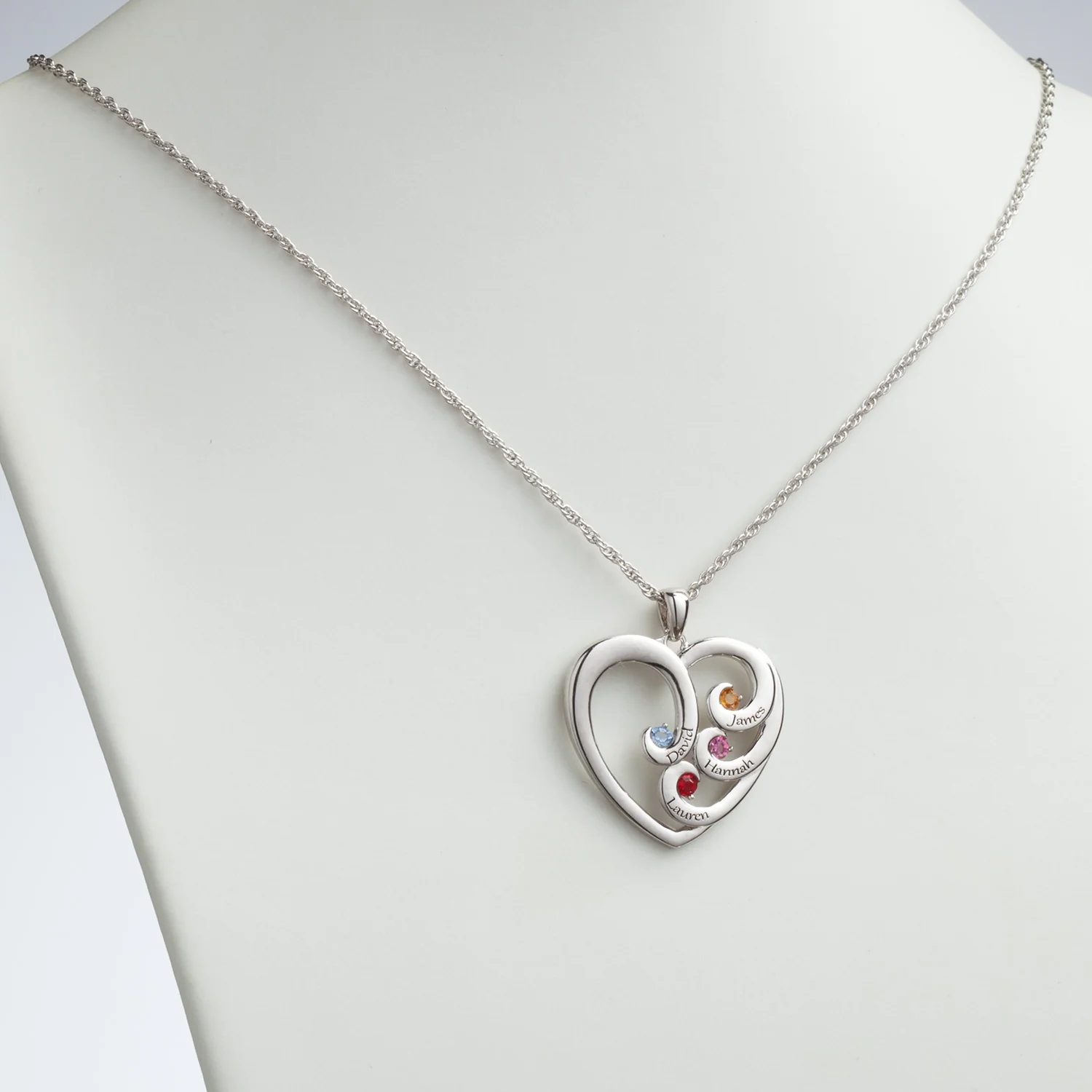 Engraved Heart Family Birthstone Necklace - Image 2