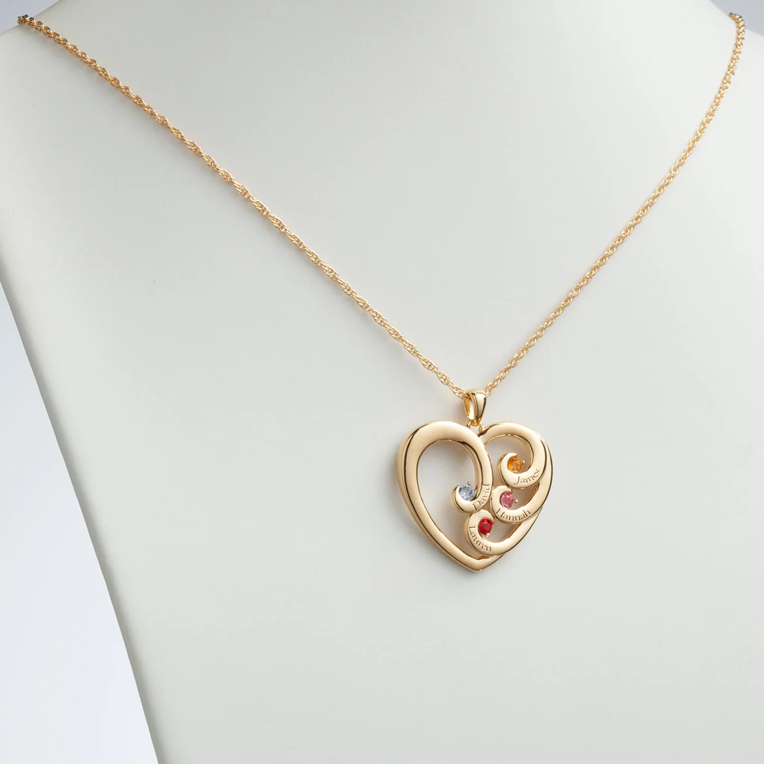 Engraved Heart Family Birthstone Necklace - Image 2