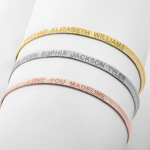 Engraved Herringbone Bracelet 7+1"
