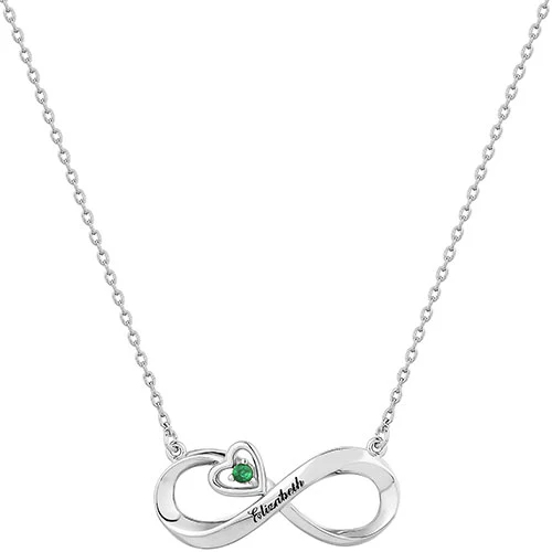 Engraved Infinity with Birthstone Heart Necklace - Image 2