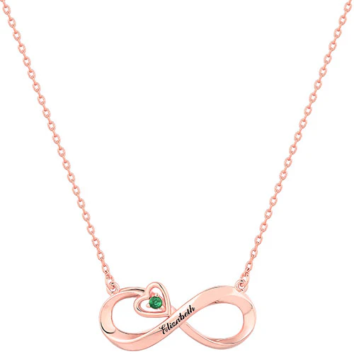 Engraved Infinity with Birthstone Heart Necklace - Image 6
