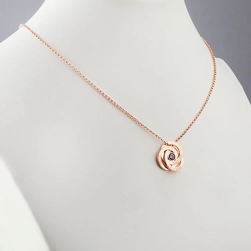 Engraved Interlocking Circles with Center Birthstone Necklace - Image 7