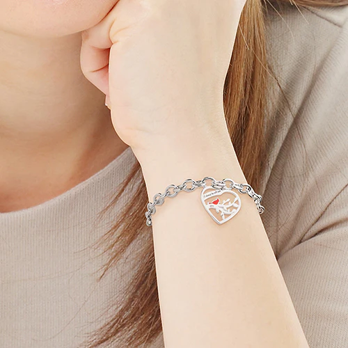 Engraved Memorial Heart with Cardinal Bracelet - Image 3