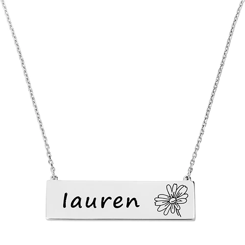 Engraved Name and Birthflower Bar Necklace - Image 2