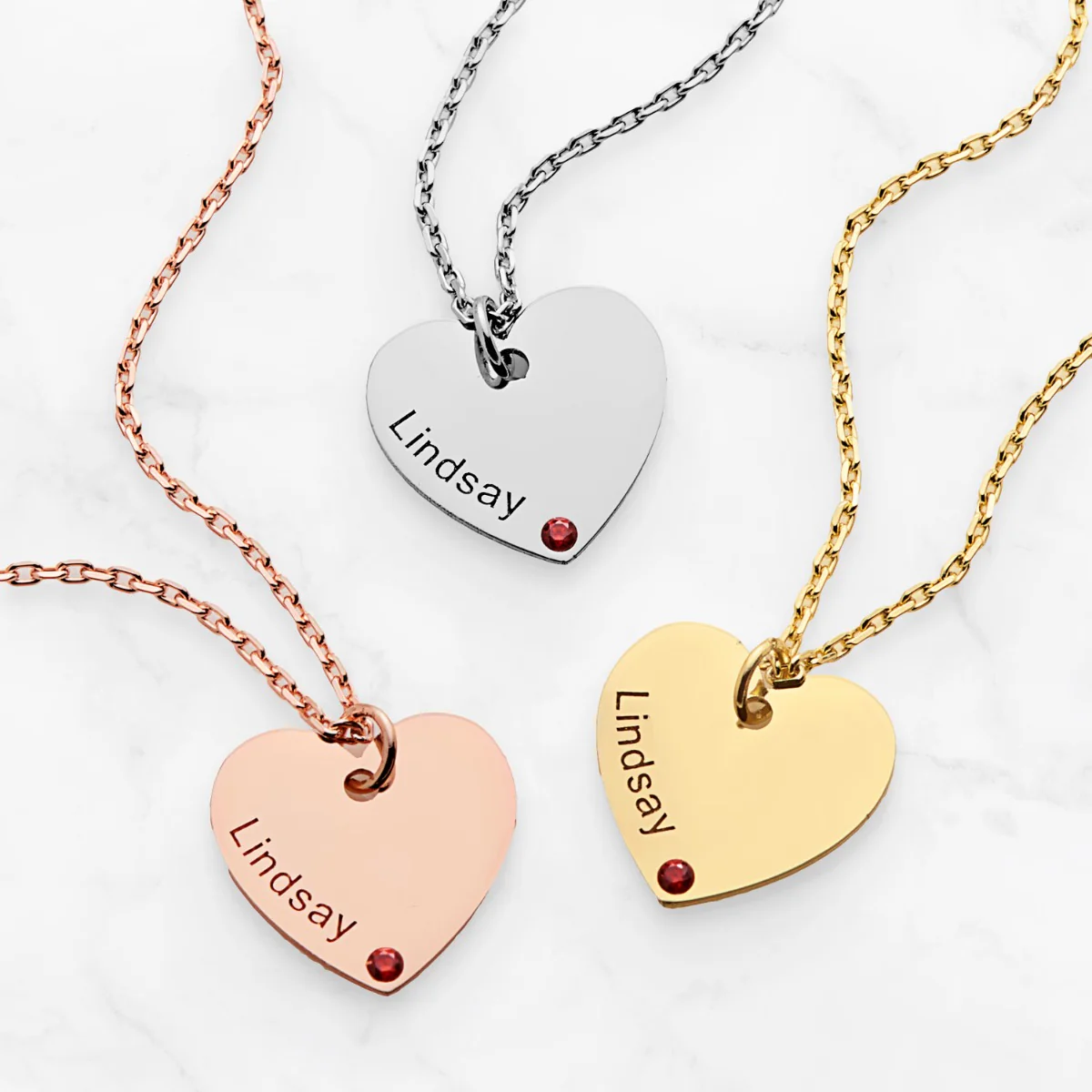 Engraved Name and Birthstone Mini Heart Necklace