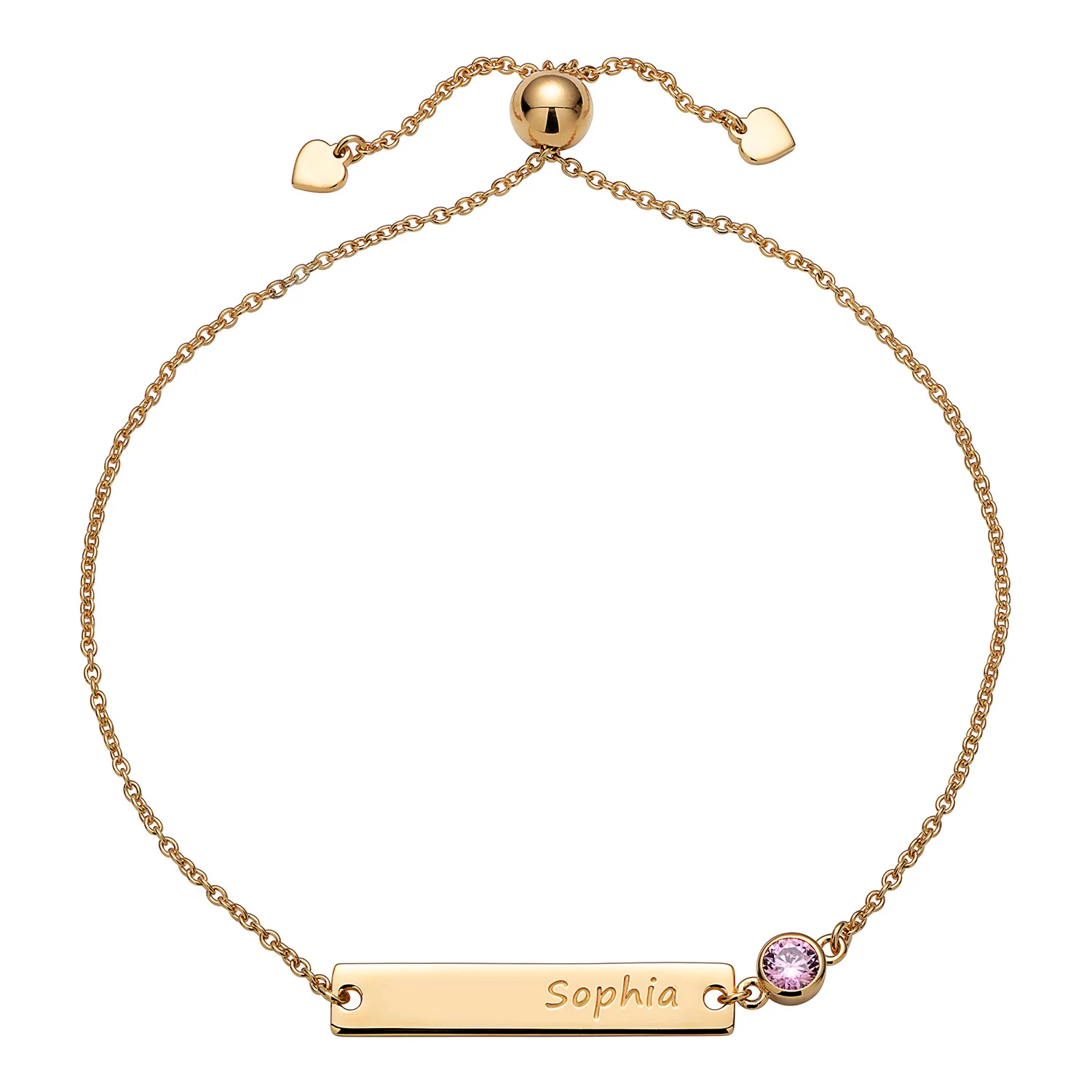 Engraved Name Bar and Birthstone Adjustable Bracelet - Image 4