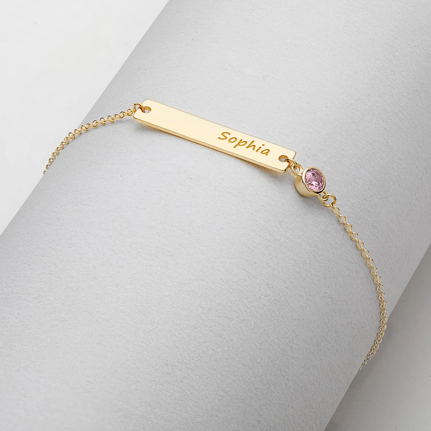 Engraved Name Bar and Birthstone Adjustable Bracelet - Image 5