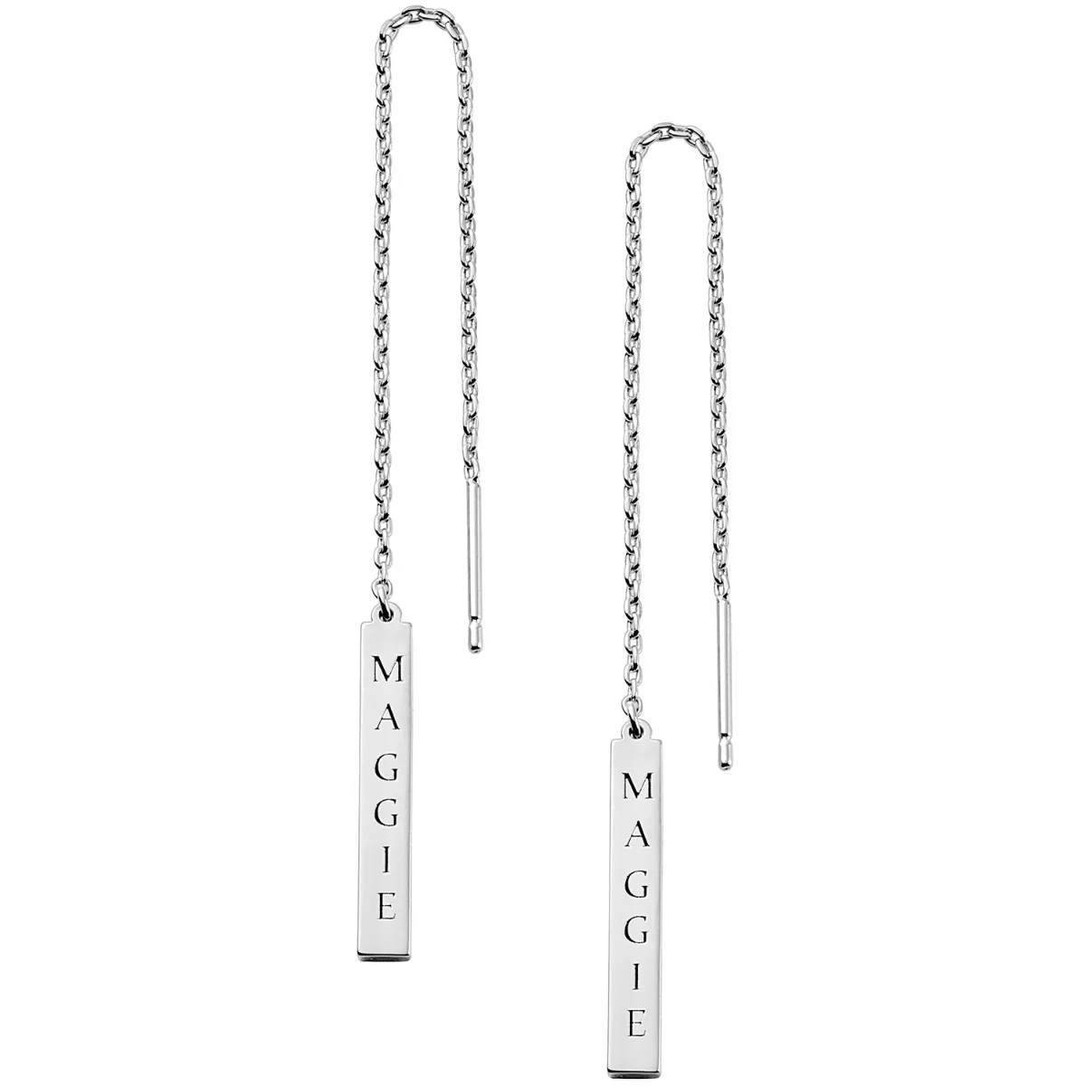 Engraved Name Mini Bar Threader Earrings - Image 3