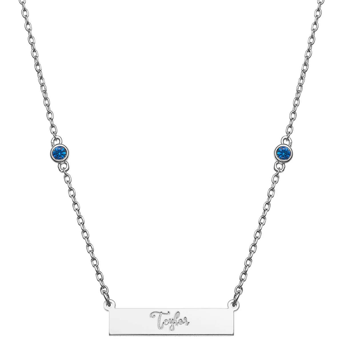 Engraved Name Mini Bar With Birthstones And Cross ID Necklace - Image 4