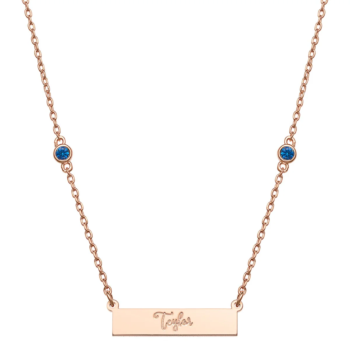 Engraved Name Mini Bar With Birthstones And Cross ID Necklace - Image 6