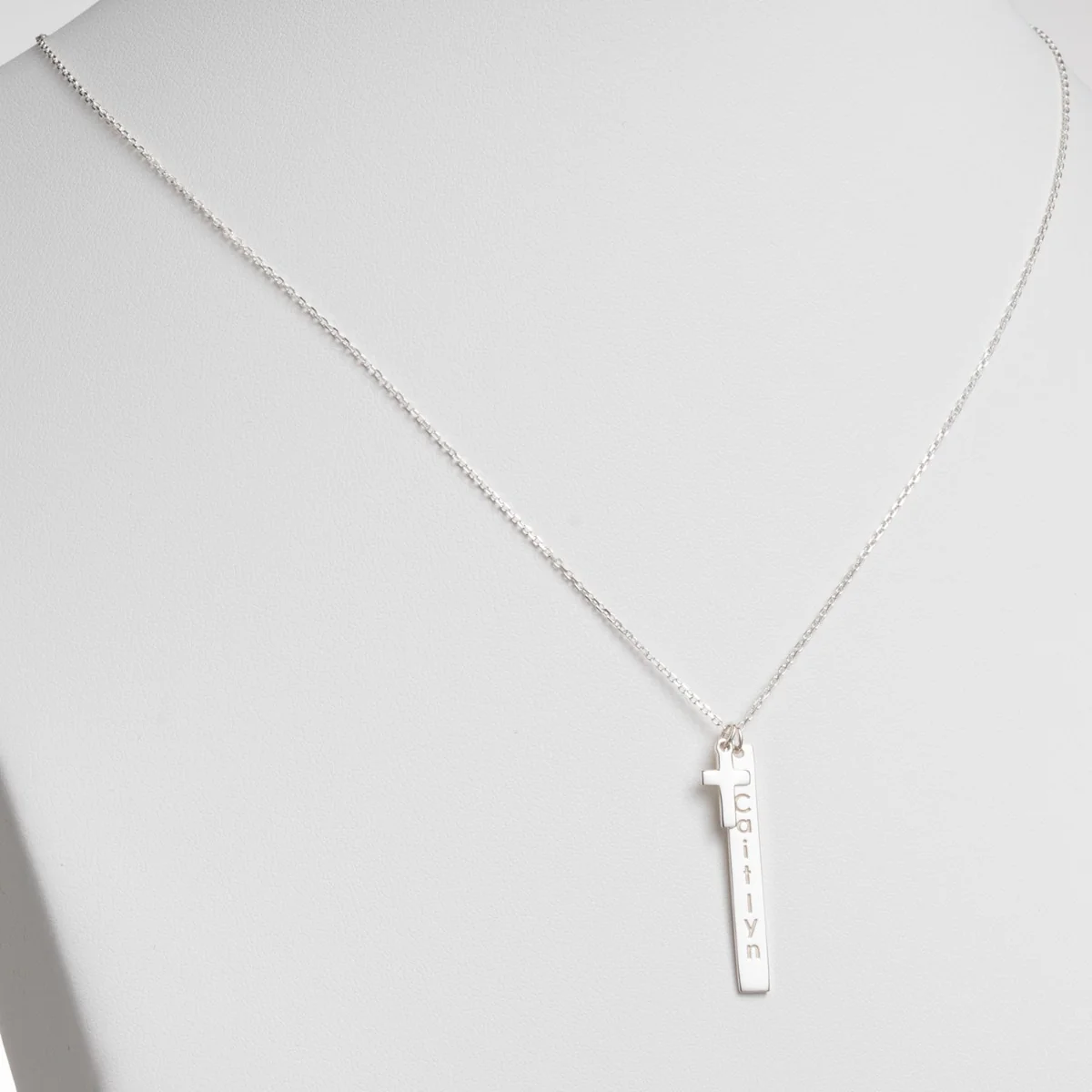 Engraved Name Vertical Bar With Cross Necklace - Image 2