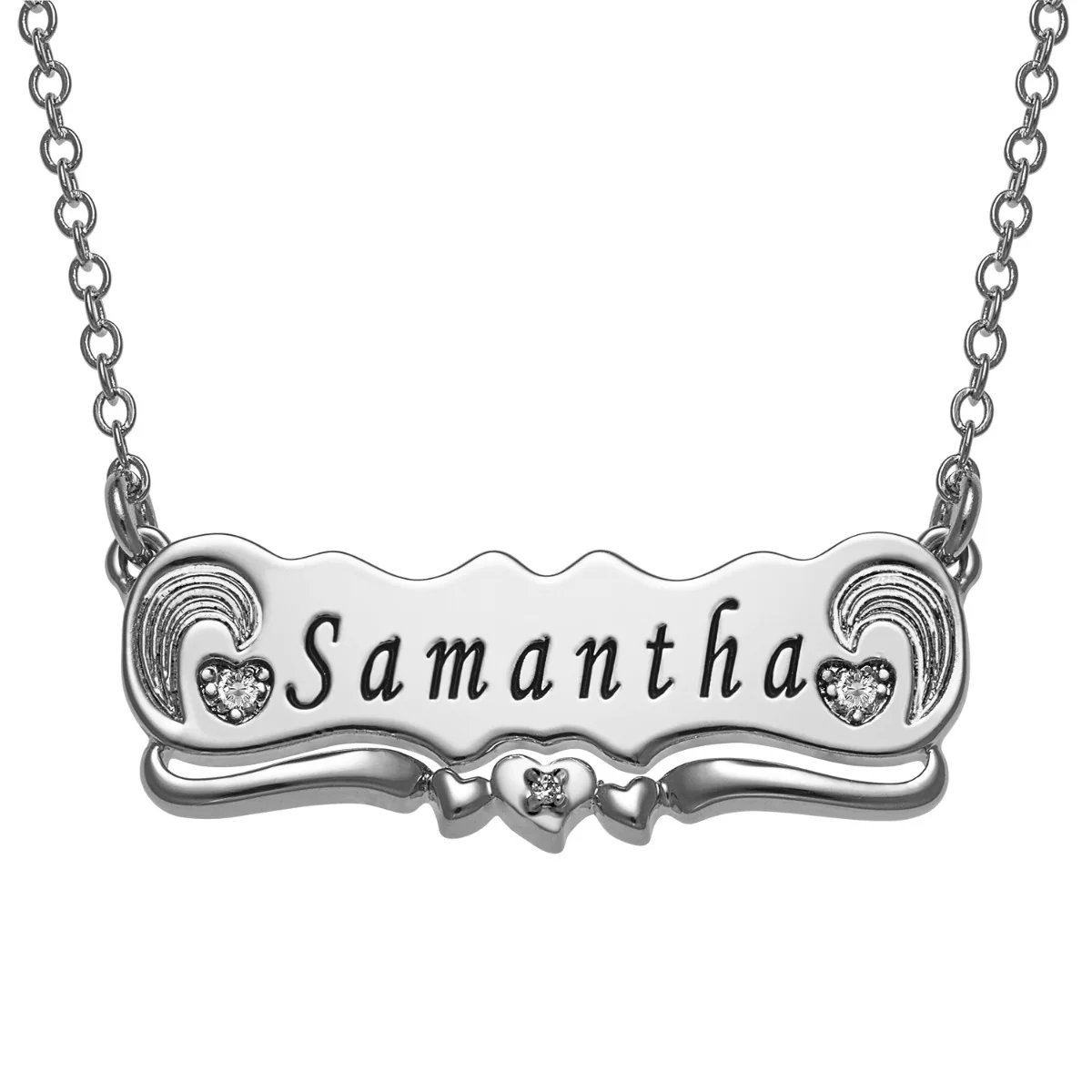 Engraved Name with Diamond Accent Plaque Necklace