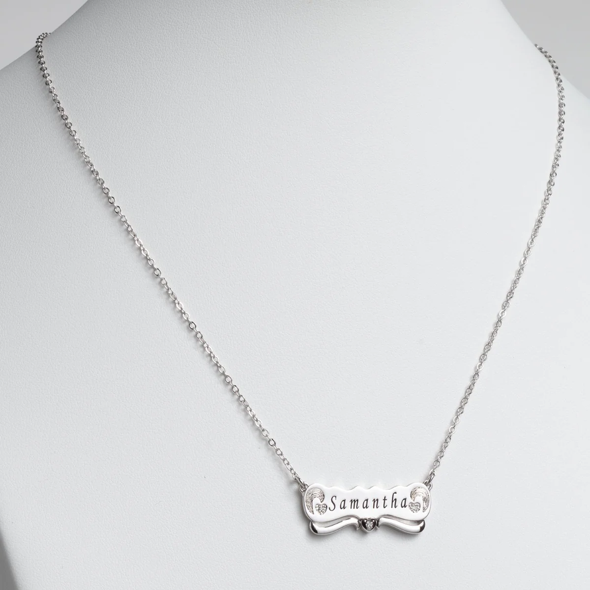 Engraved Name with Diamond Accent Plaque Necklace - Image 2