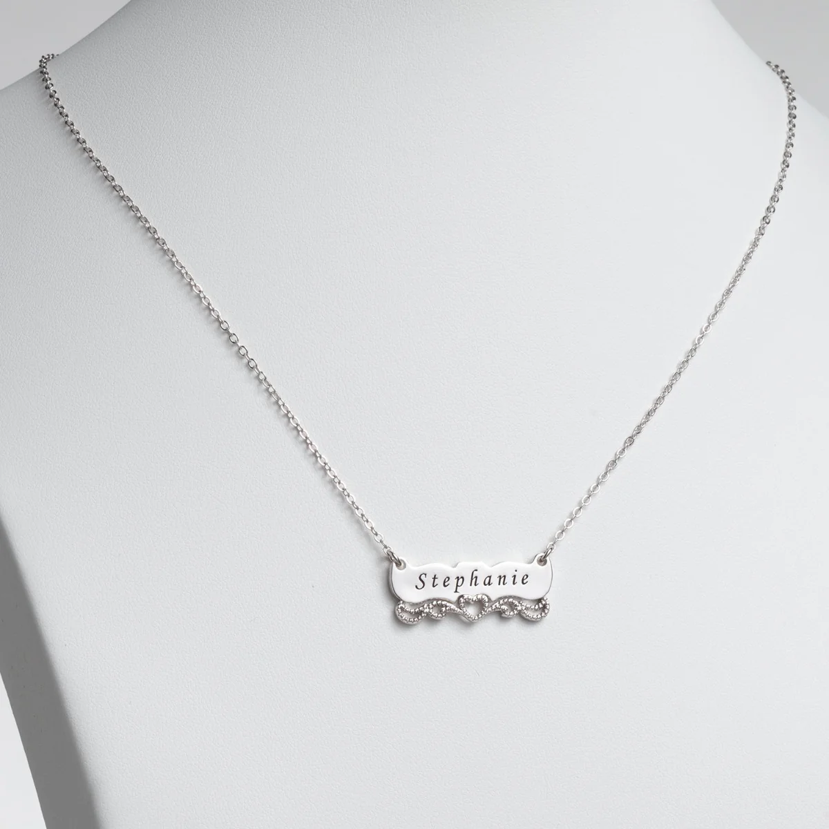 Engraved Name with Heart Scroll Plaque Necklace - Image 2