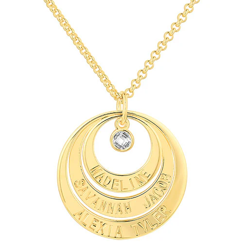 Engraved Nesting Circles with Birthstone Necklace - Image 4