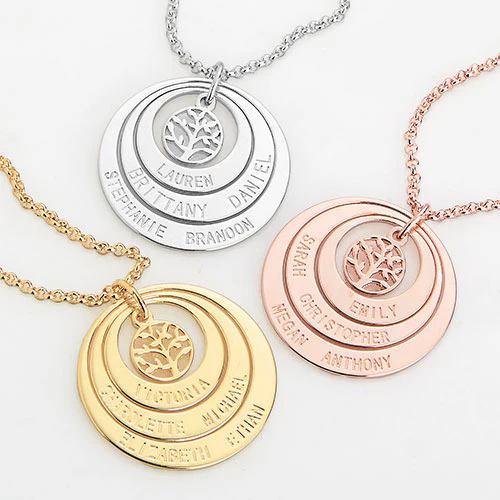 Engraved Nesting Circles with Tree of Life Necklace