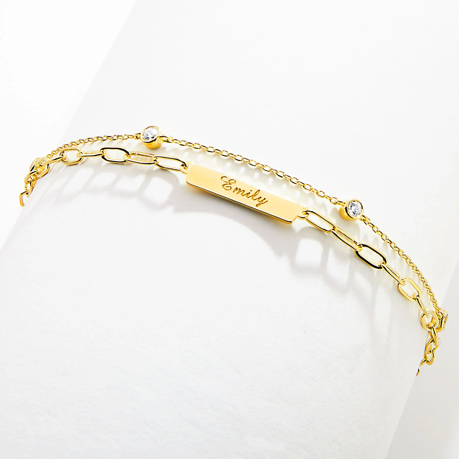 Engraved Plaque and CZ Station Multichain Bracelet - Image 8
