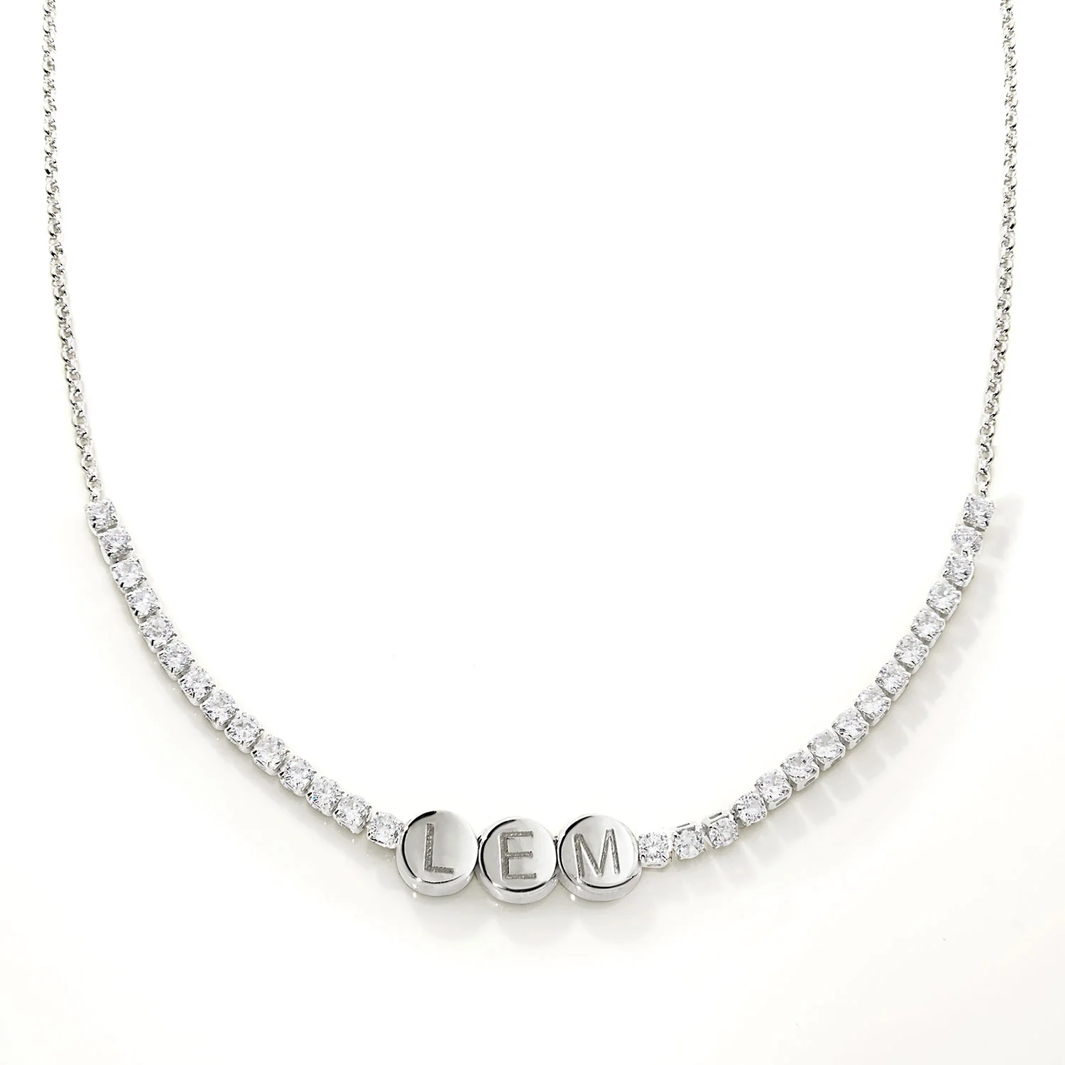Engraved Slider Charms Station CZ Tennis Necklace - Image 2