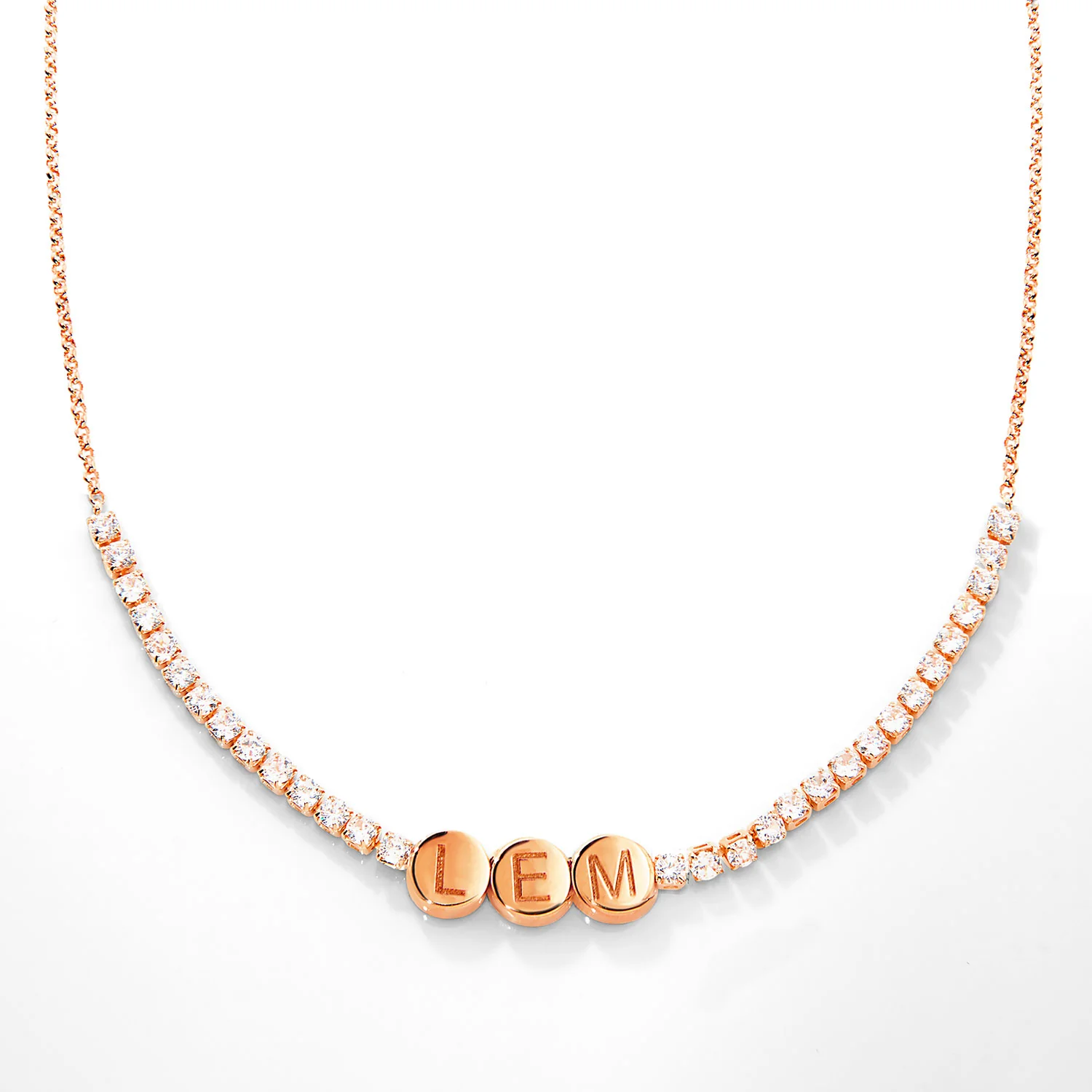 Engraved Slider Charms Station CZ Tennis Necklace - Image 6