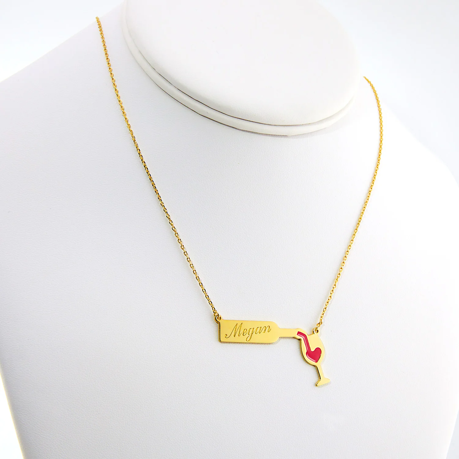 Engraved Wine Bottle Necklace with Enamel Wine Glass Accent - Image 6