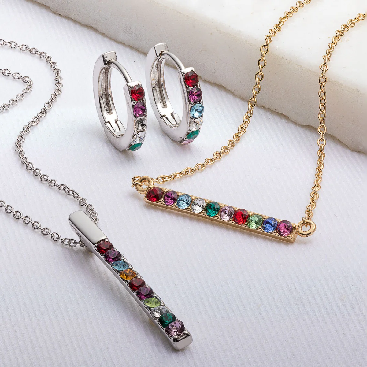 Multi Stone Huggie Hoop Earrings - Image 6