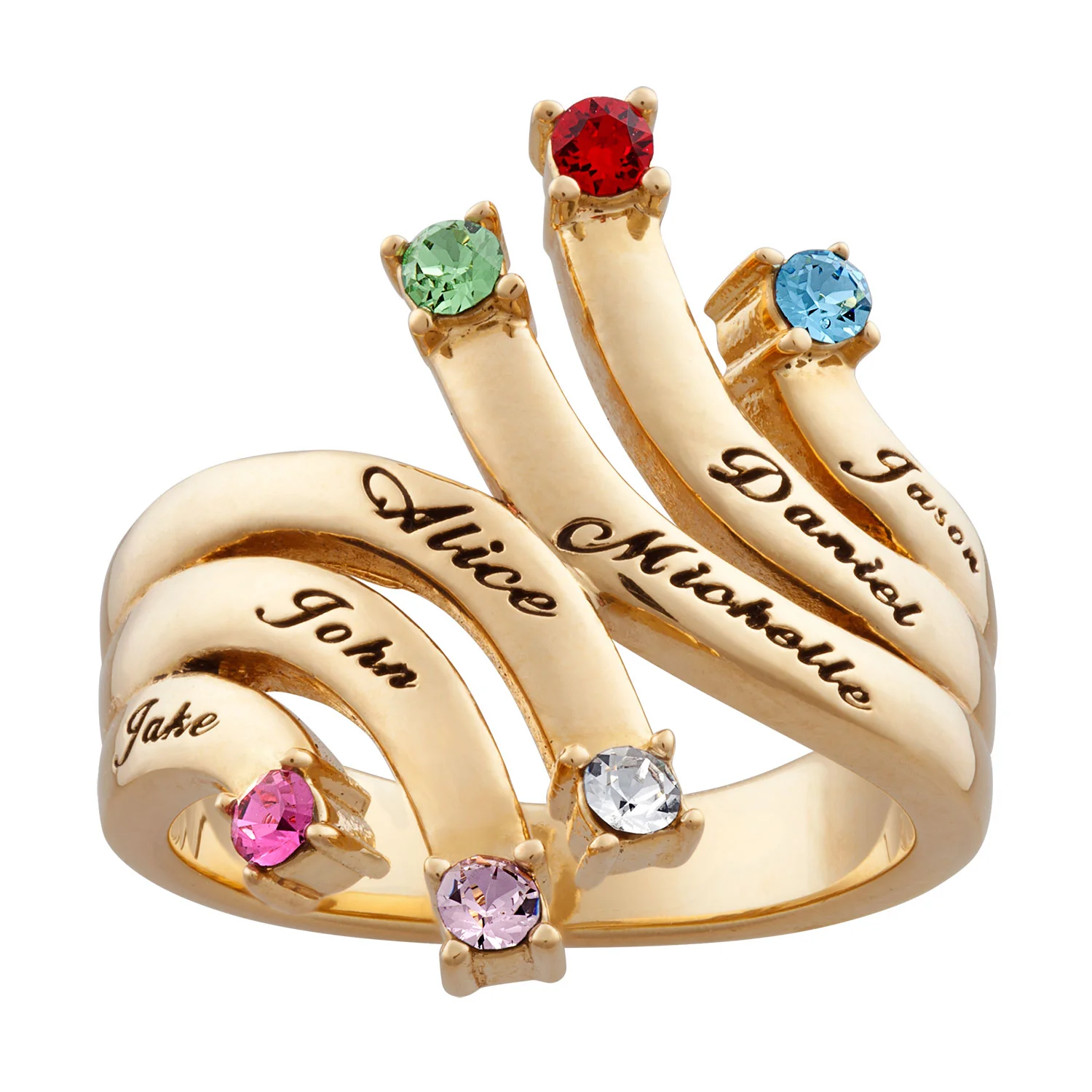Family Cascading Name & Birthstone Family Ring