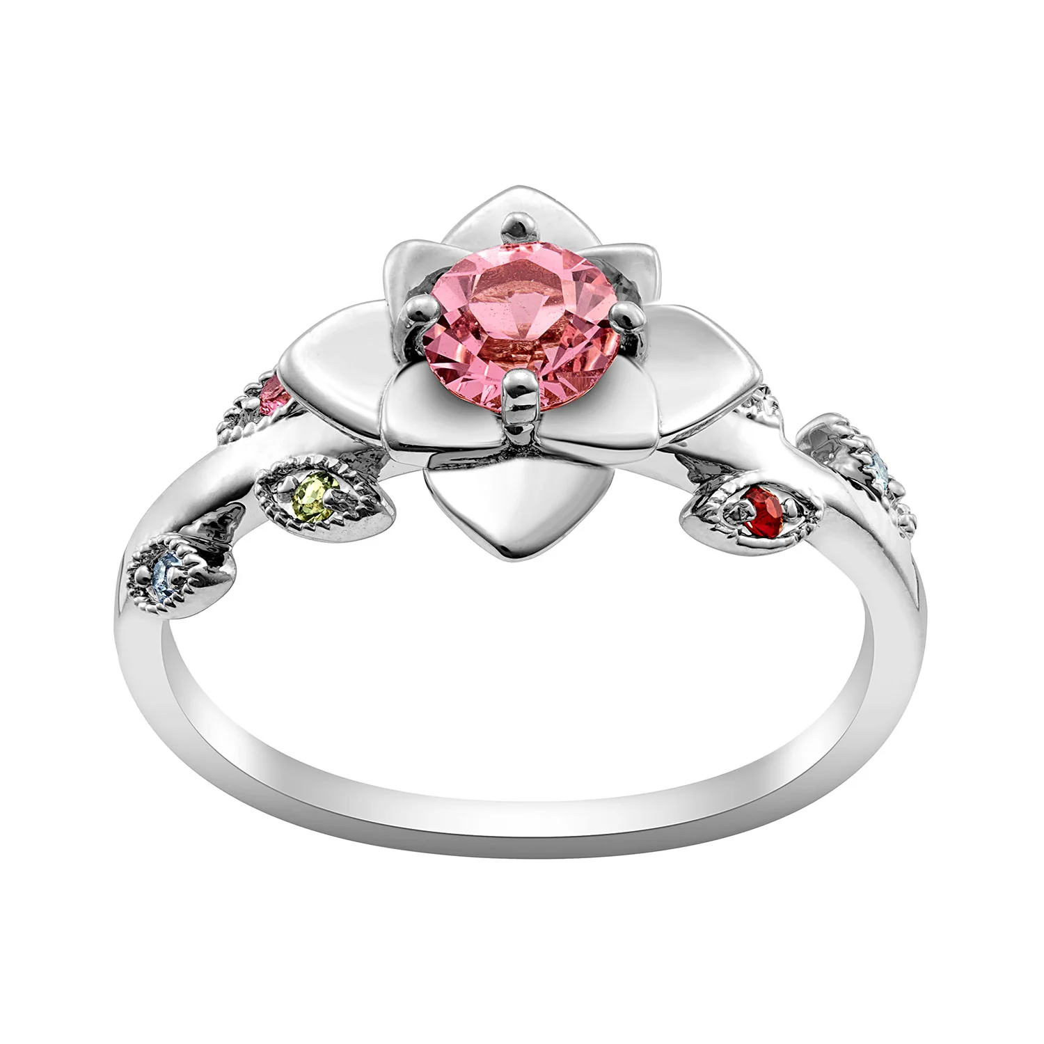 Family Flower and Leaves Birthstone Ring