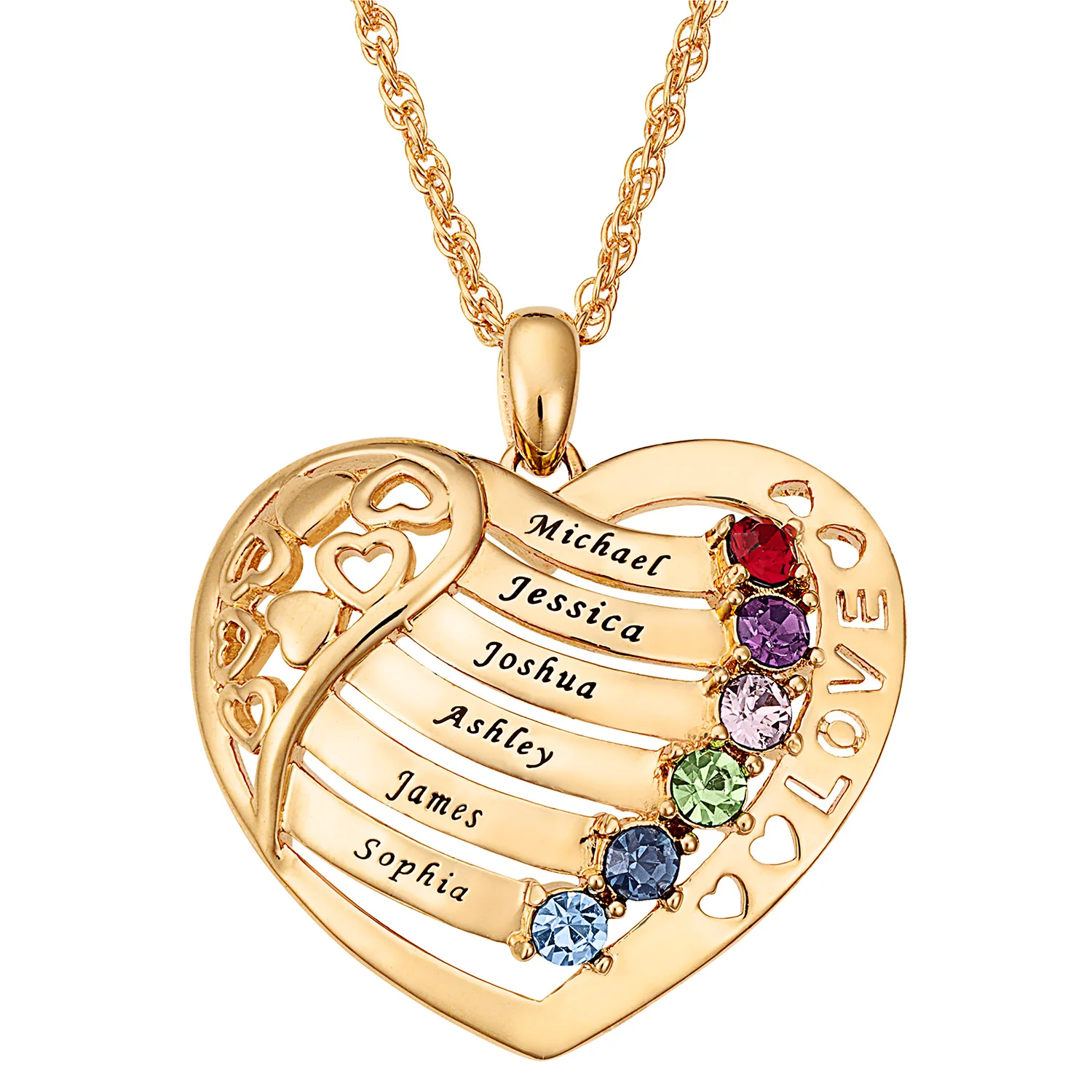 Family Heart Birthstone LOVE Pendant