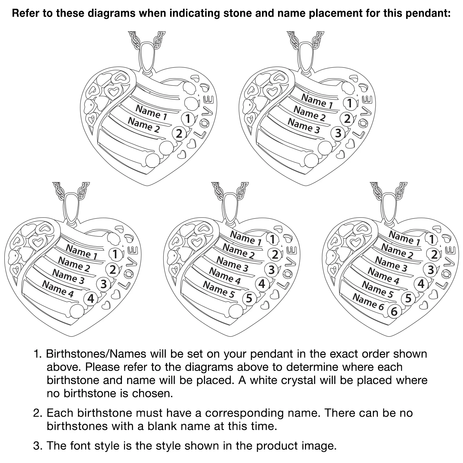 Family Heart Birthstone LOVE Pendant - Image 4