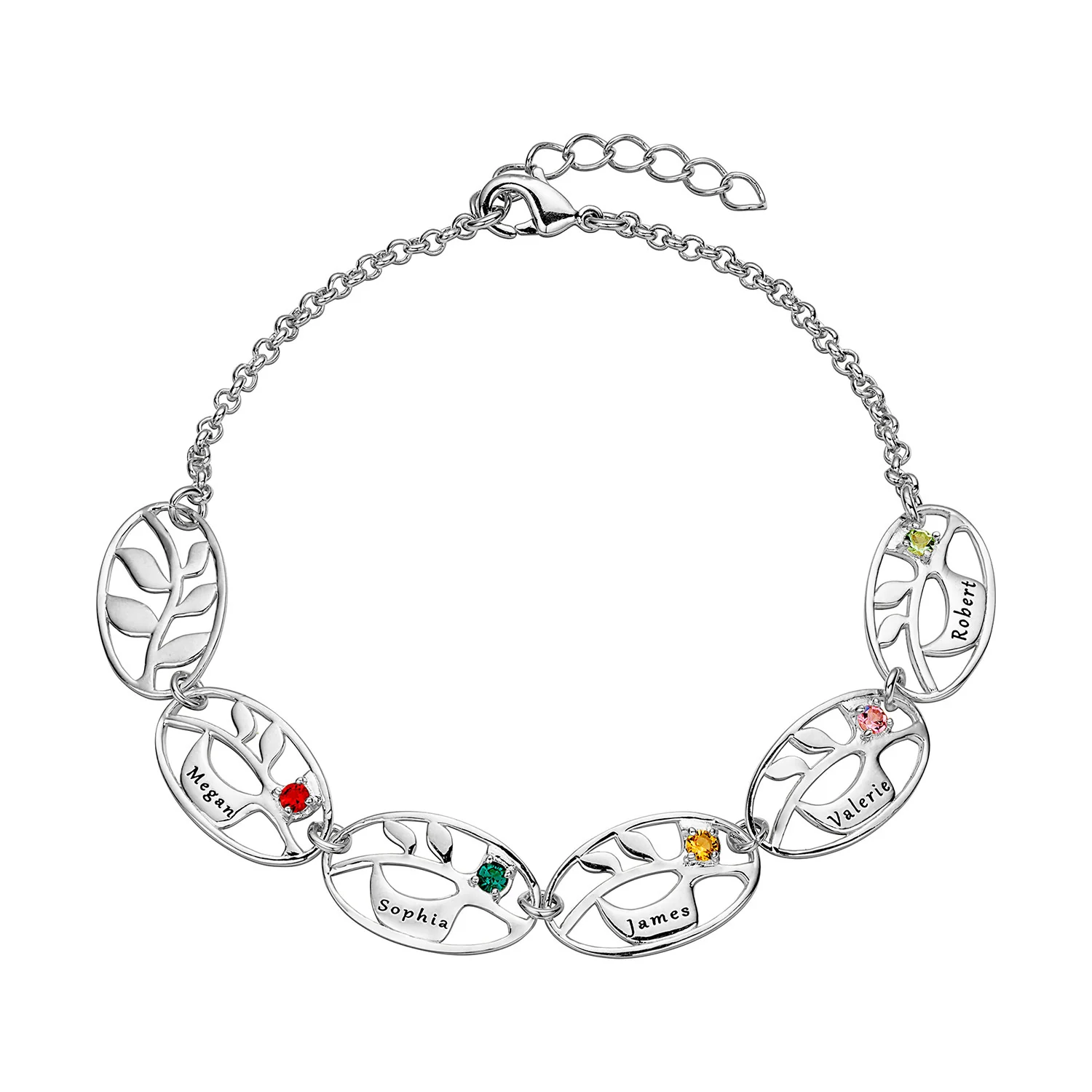 Family Name and Birthstone Leaf Bracelet