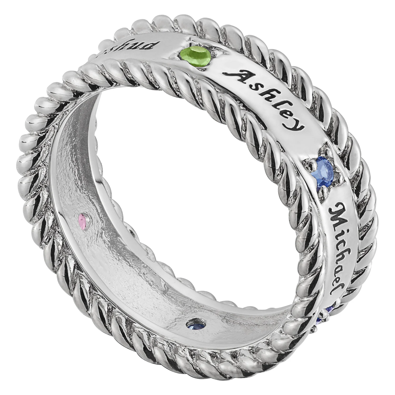 Family Name and Birthstone Rope Edged Band - Image 2