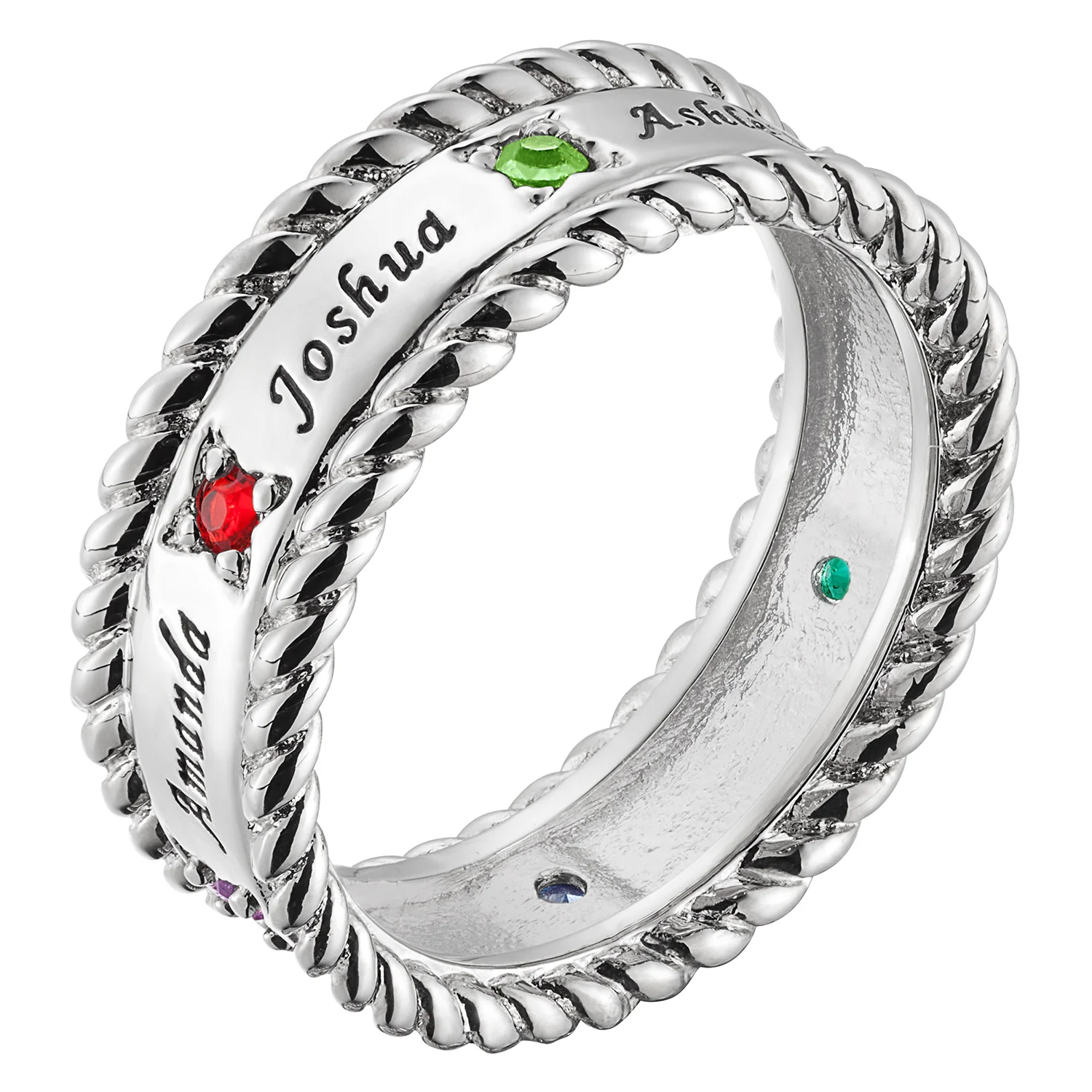 Family Name and Birthstone Rope Edged Band - Image 3