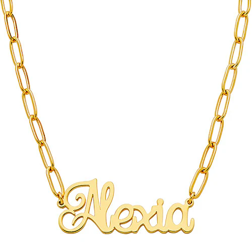 Fancy Script Name Paperclip Chain Necklace - Image 4