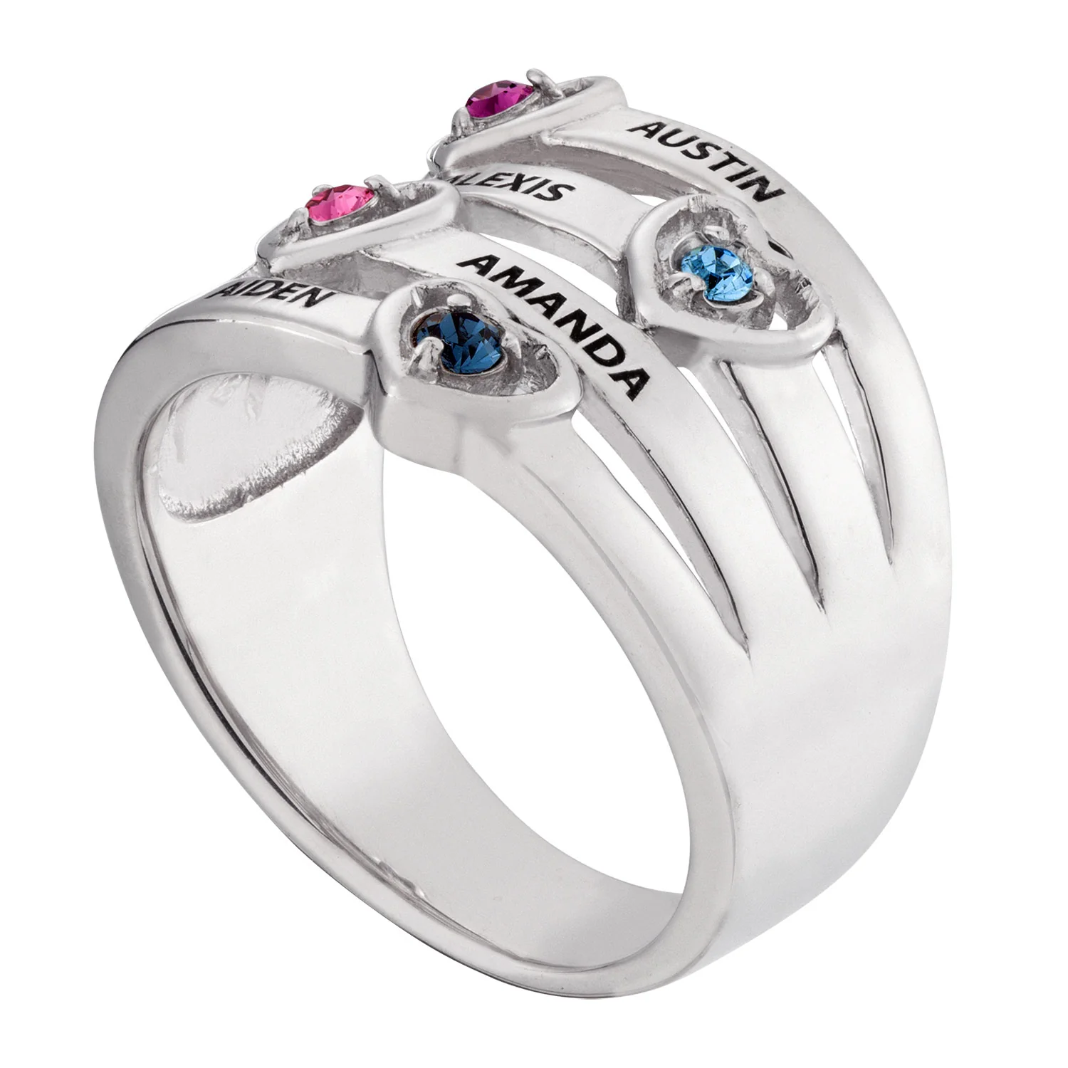 Floating Hearts Birthstones and Names Family Ring - Image 3