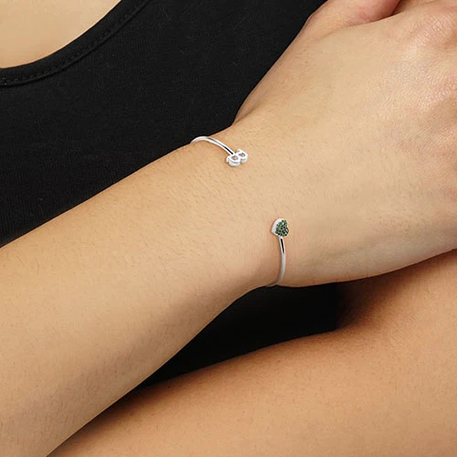 From the Heart Silver Plated Initial and Birthstone Heart Flexible Bracelet - Image 3