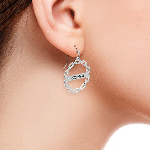 Frozen Paperclip Chain Engraved Drop Earrings - Image 3