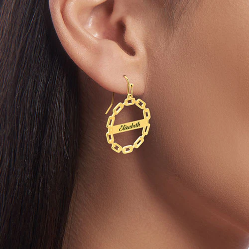 Frozen Paperclip Chain Engraved Drop Earrings - Image 5