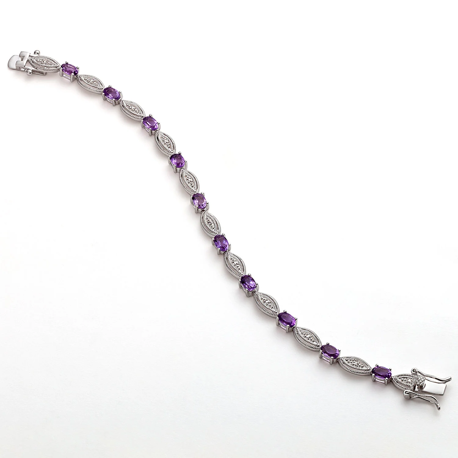 Genuine Amethyst and Diamond Accent 8in Bracelet and Earring Set - Image 3